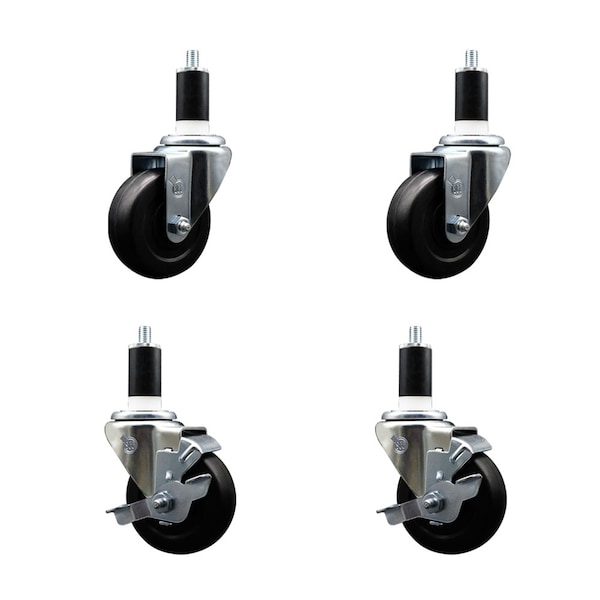 Service Caster 3.5'' SS Soft Rubber Wheel Swivel 1-3/8'' Expanding Stem Caster Set 2 Brakes, 4PK SCC-SSEX20S3514-SRS-2-TLB-2-138 - main